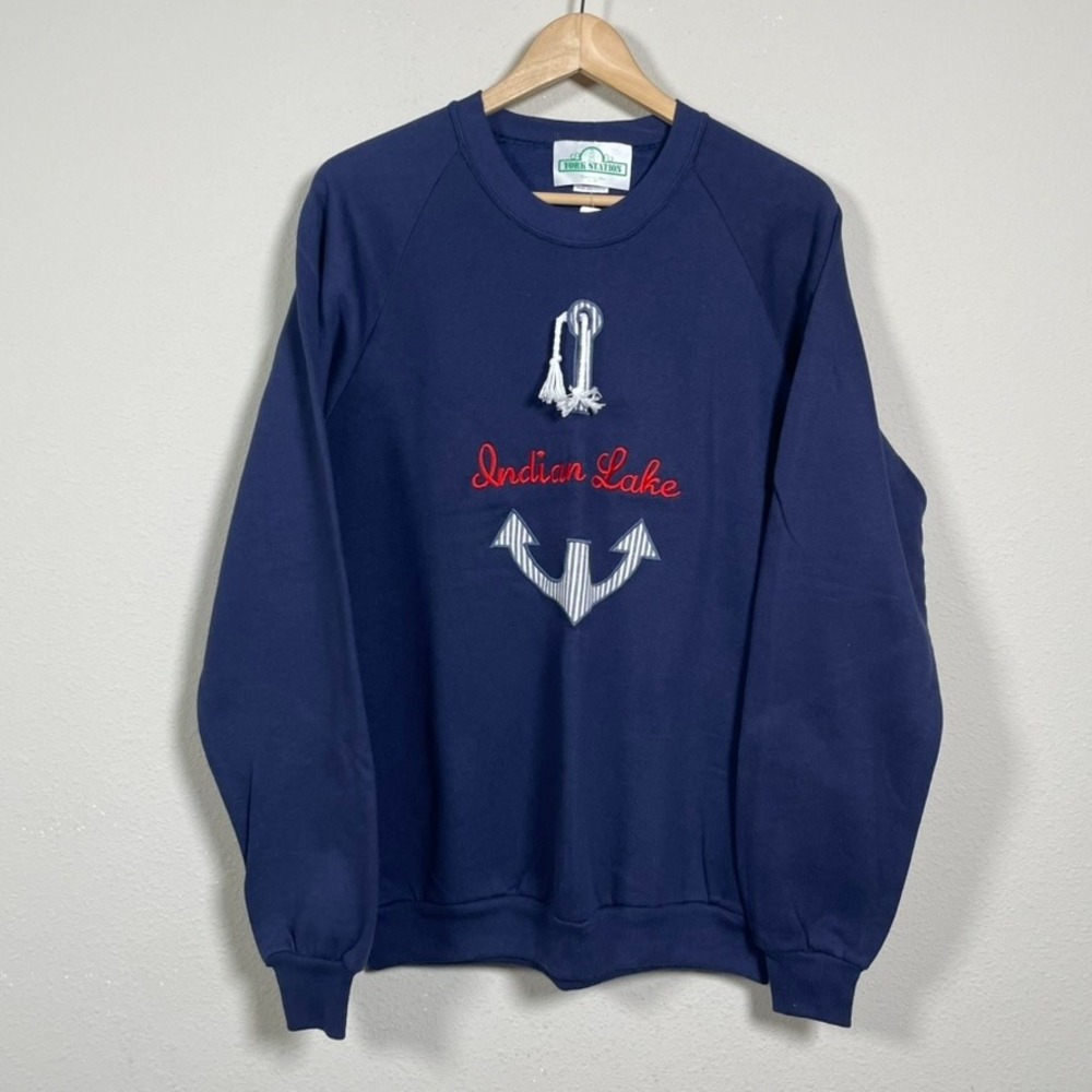 Vintage 90s Jerzees Sweatshirt XL Indian Lake Nautical Anchor USA Made
